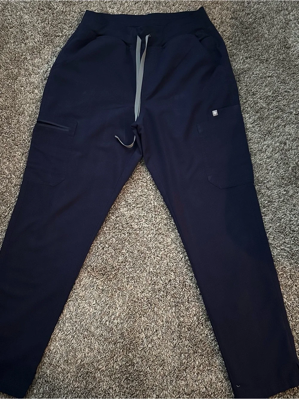Figs Yola high rise slim scrub pant Navy blue with Gray Drawstring size medium